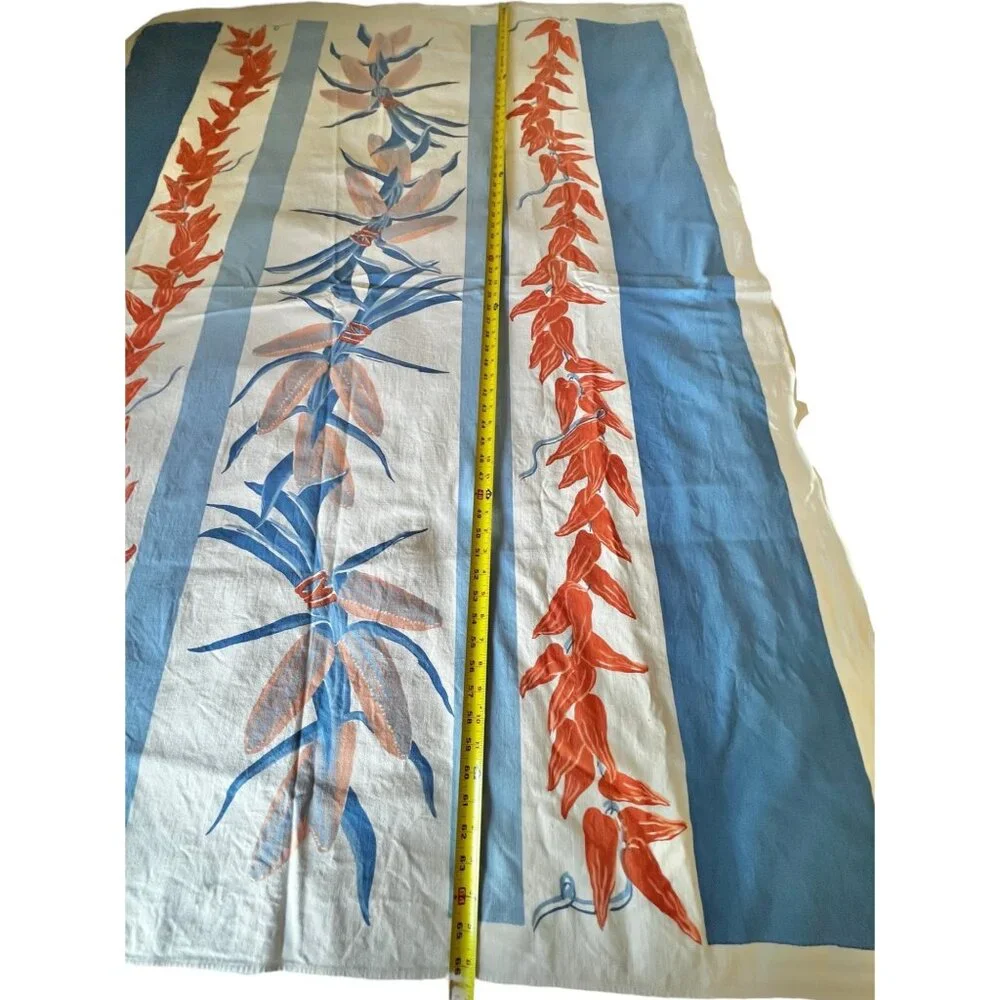Vintage Southwest Tablecloth & 6 Napkins Set Blue & Orange Cotton Chilis Corn